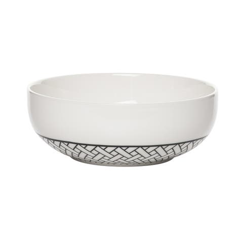 Criss Cross Patterned Serving Bowl Ceramic White