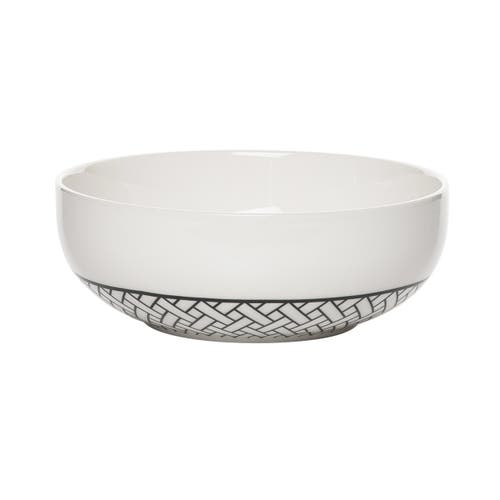 Totalee Gift Criss Cross Patterned Serving Bowl Ceramic White