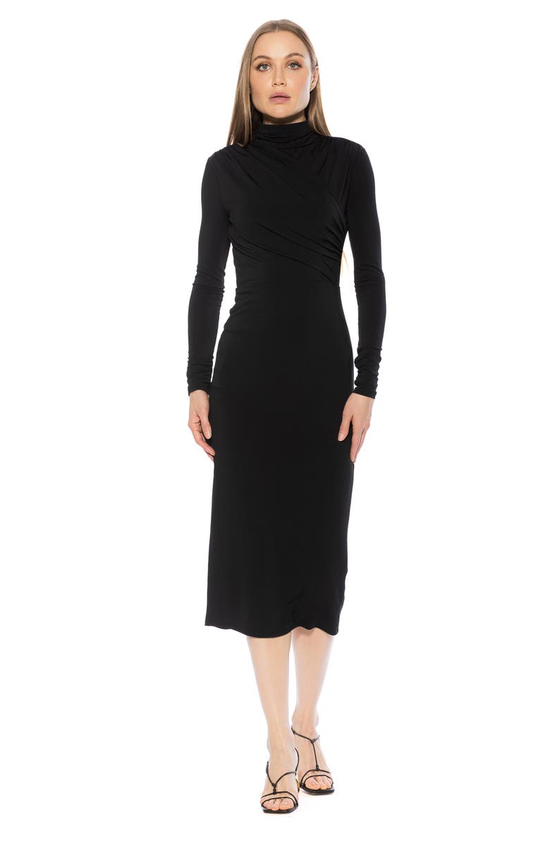 Alexia Admor Elio Draped Bodice Midi Sheath Dress, Alternate, color, Black