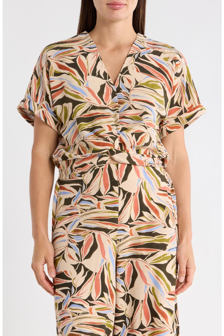 Printed Short Sleeve Crop Top, Main, color, WATER COLOR LEAF