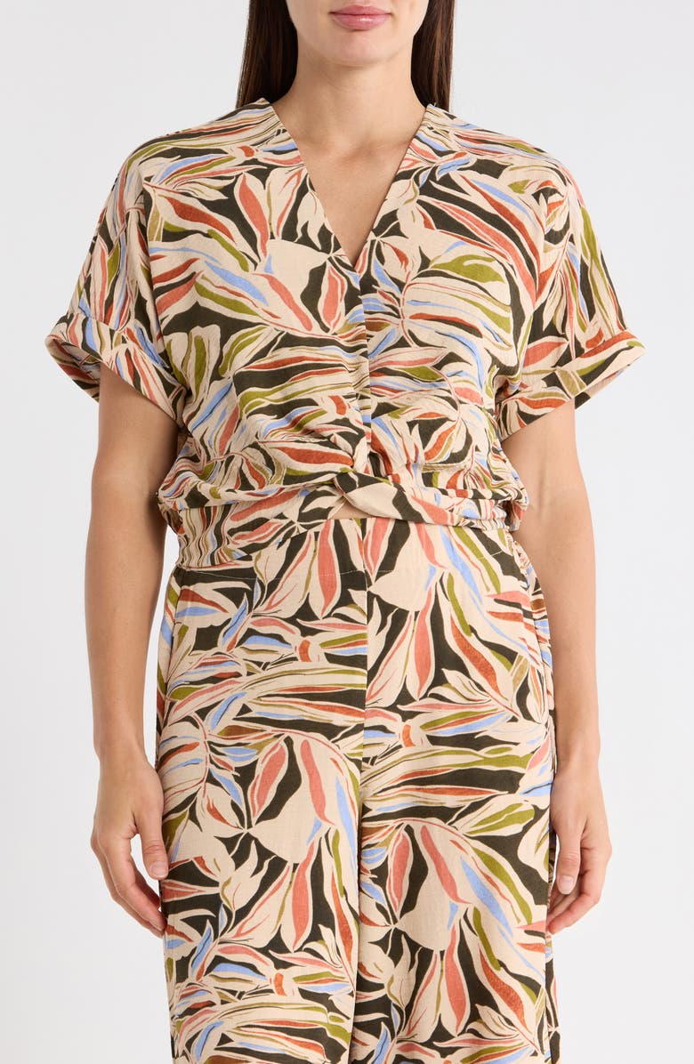 Adrianna Papell Printed Short Sleeve Crop Top, Main, color, Water Color Leaf