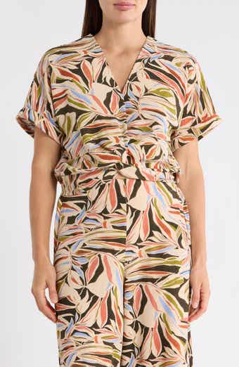 Adrianna Papell Printed Short Sleeve Crop Top