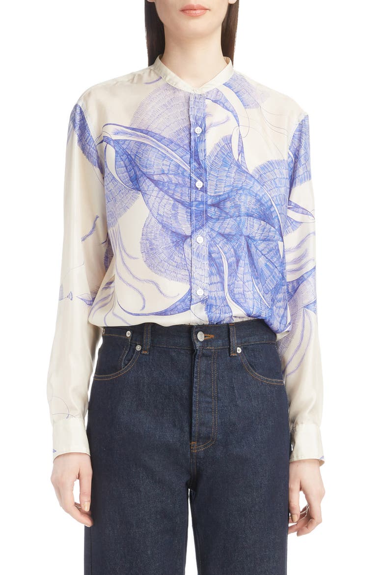 Floral Silk Blouse, Main, color, BLUE