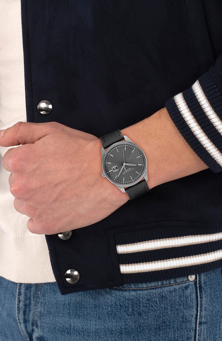 COACH Oliver Leather Strap Watch, 41mm, Alternate, color, Grey