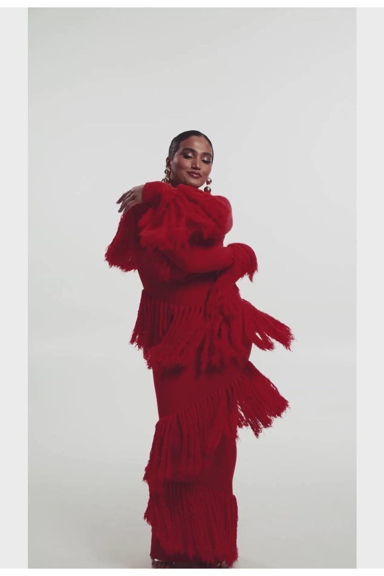 Igho Sequin Fringe Maxi Dress, Alternate, color, Red