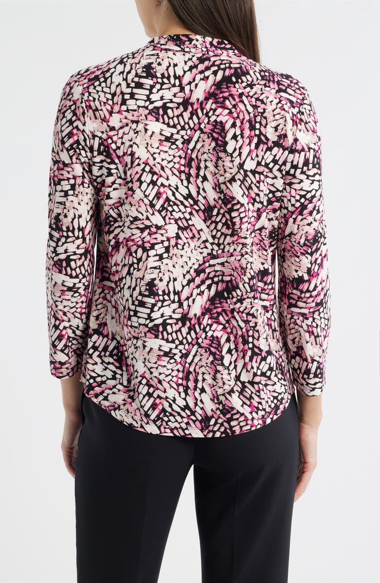 AK ANNE KLEIN Print Pleat Three-Quarter Sleeve Top, Alternate, color, Pink Berry Multi