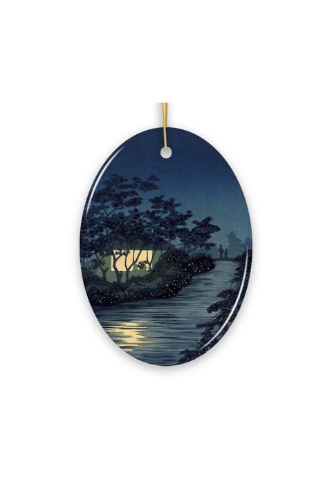Fireflies On The Kinu River Moonlit Ceramic Ornament