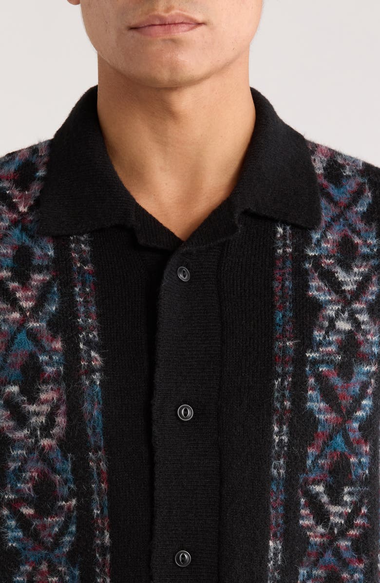 Vans Wheeler Geo Pattern Short Sleeve Camp Collar Cardigan, Alternate, color, Black