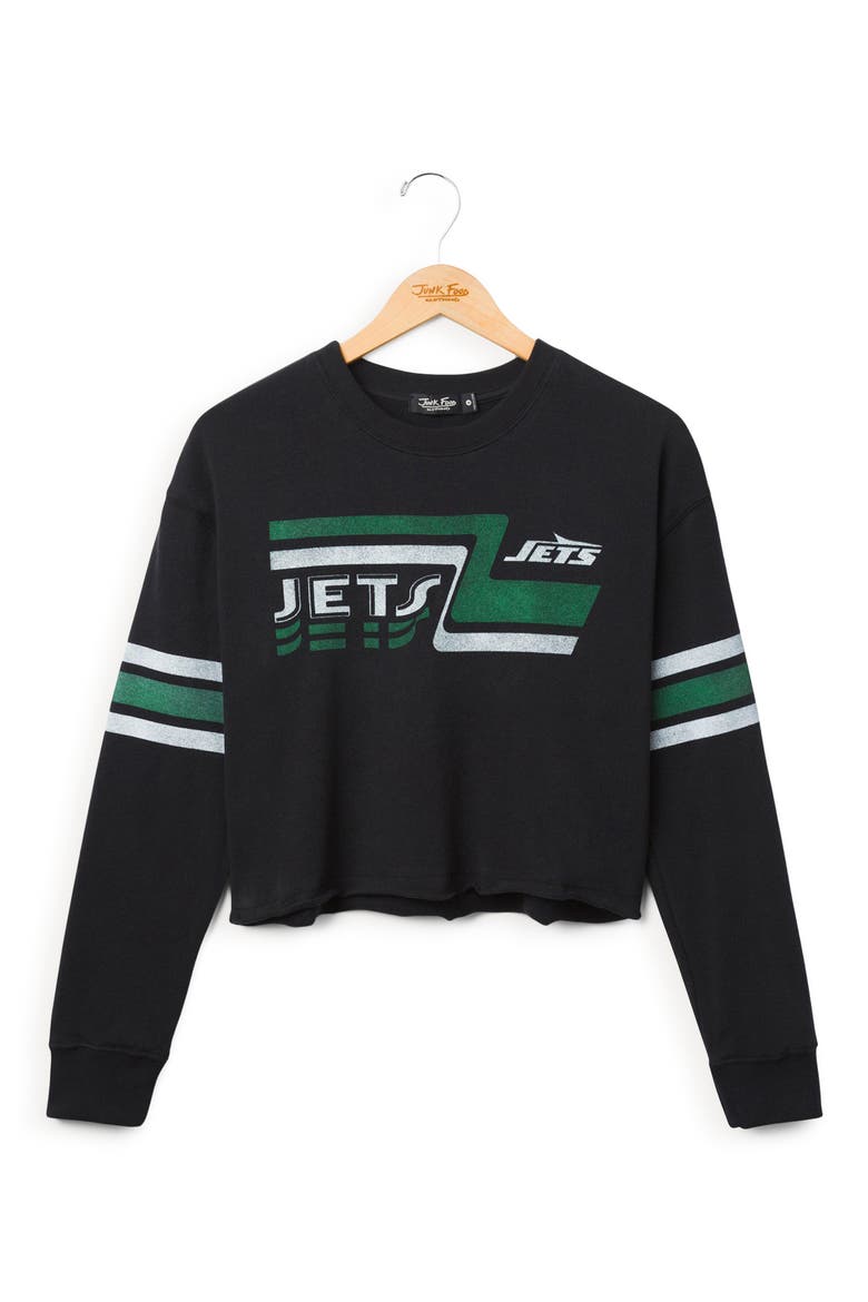 Jets Retro Graphic Cropped Sweatshirt, Main, color, TRUE BLACK