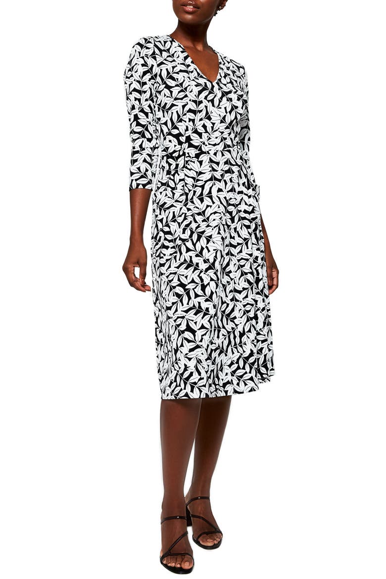 Eliza Long Sleeve V-Neck Midi Dress, Main, color, HONEYSUCKLE BLACK
