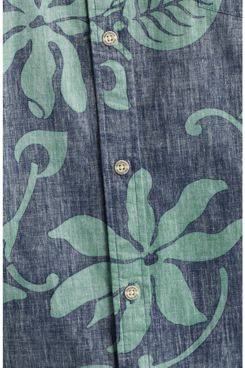Tiare Pareau Floral Cotton Button-Down Shirt, Alternate, color, NAVY