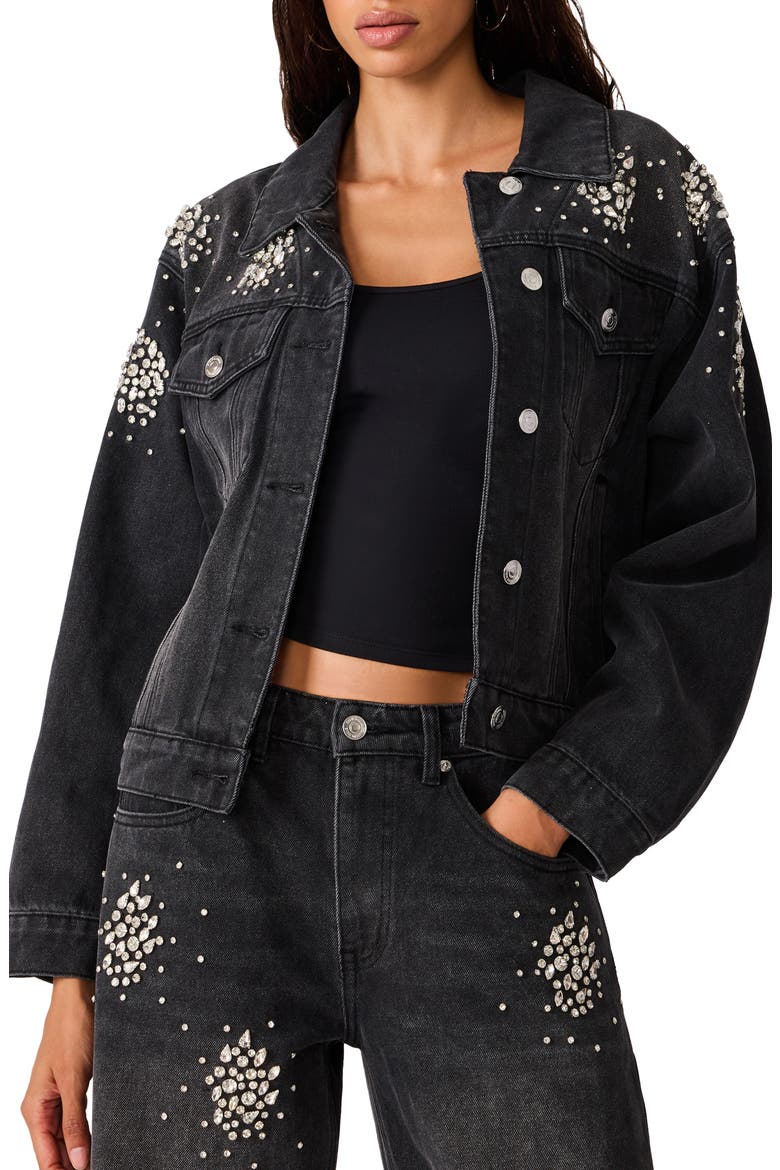 Clarke Embellished Denim Jacket, Main, color, WASHED BLACK