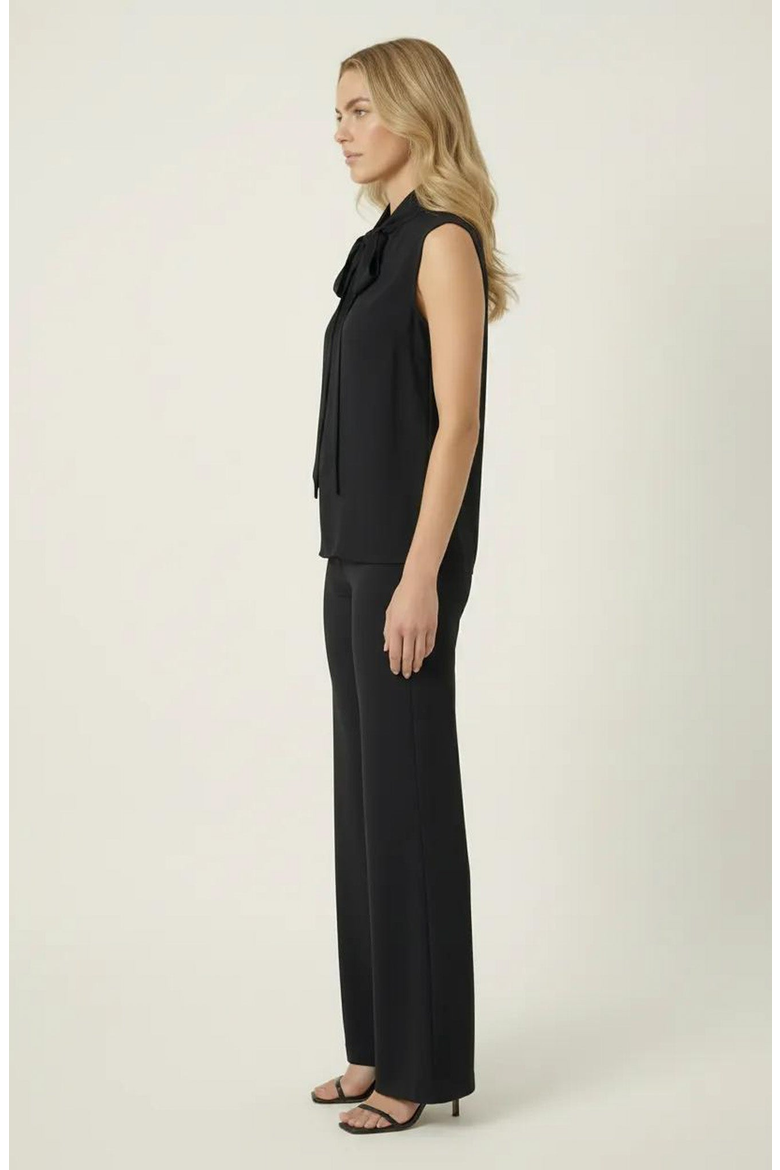 Sleeveless Tie Neck Blouse and Wide Leg Pant Set, Alternate, color, Black
