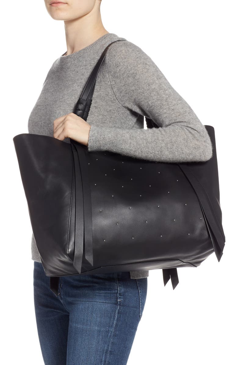 AllSaints Kathi Studded Leather East/West Tote, Alternate, color,