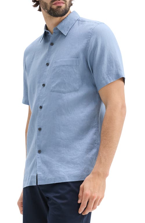 Theory Irving Solid Short Sleeve Linen Button-up Shirt In Rainstorm