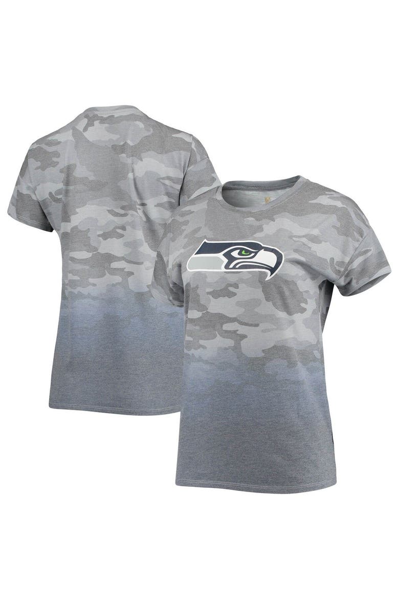 Juniors Gray/College Navy Seattle Seahawks Beth Camo Dip-Dye T-Shirt, Main, color, Gray