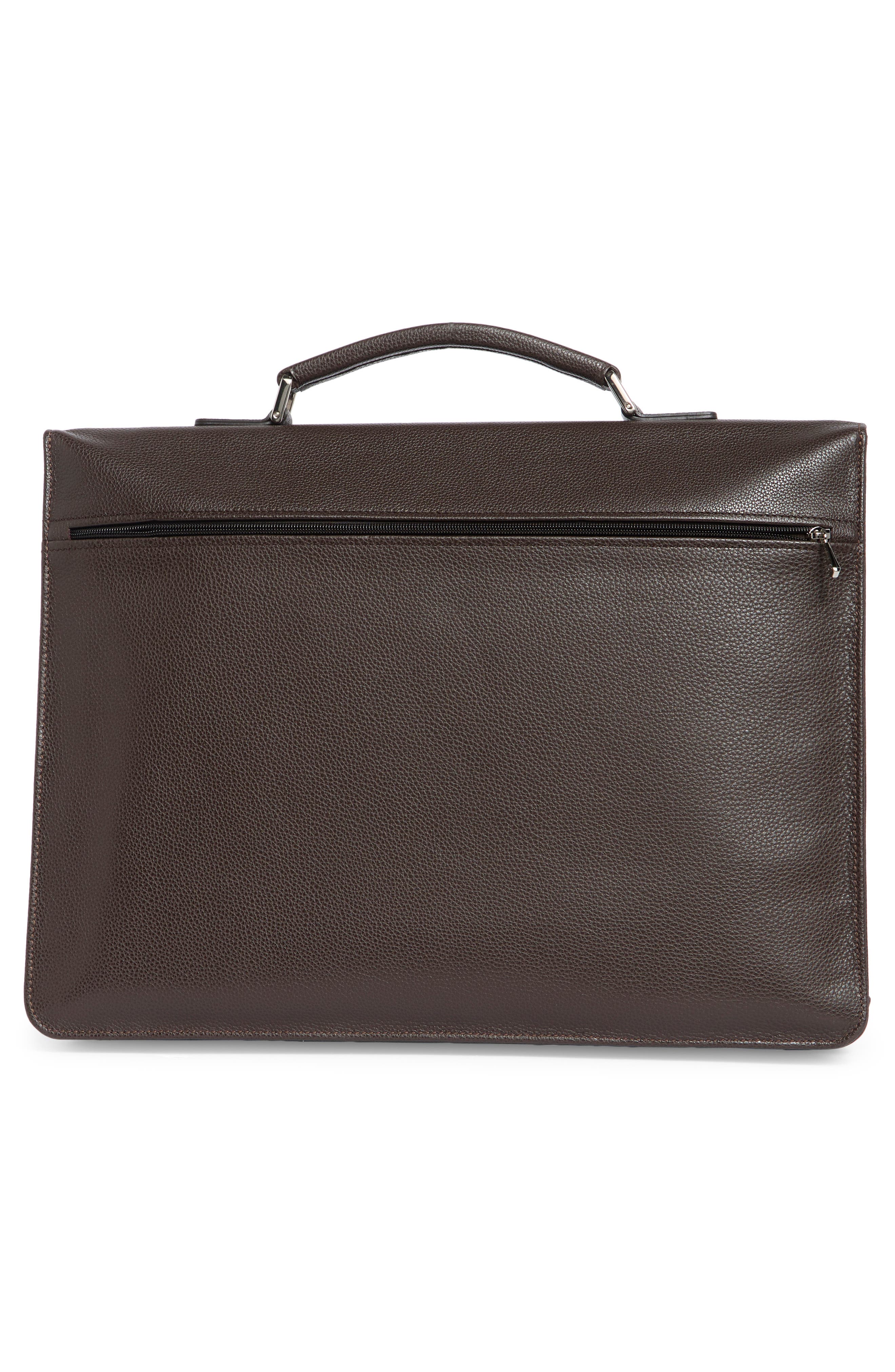 Longchamp Leather Flap Briefcase, Alternate, color, Moka