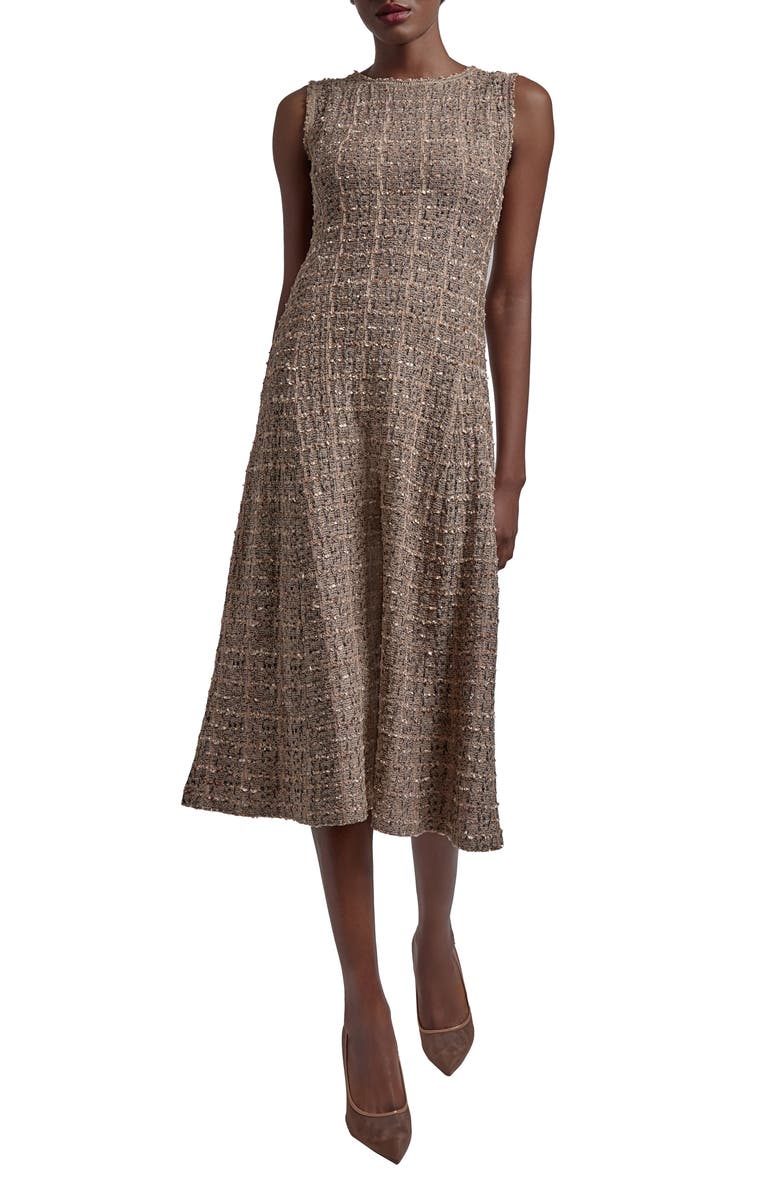 Misook Heritage Fit Sleeveless Tweed Dress, Main, color, 