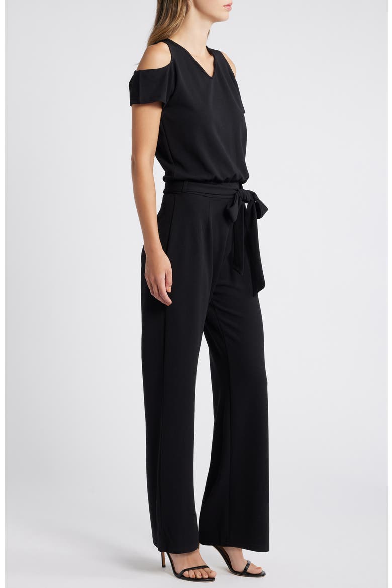 Gianna Belted Cold Shoulder Jumpsuit, Alternate, color, BLACK