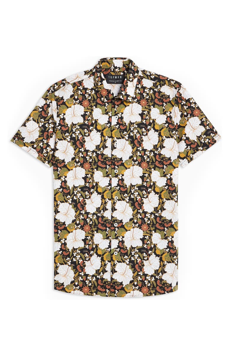Topman Stretch Skinny Fit Floral Shirt, Alternate, color, 