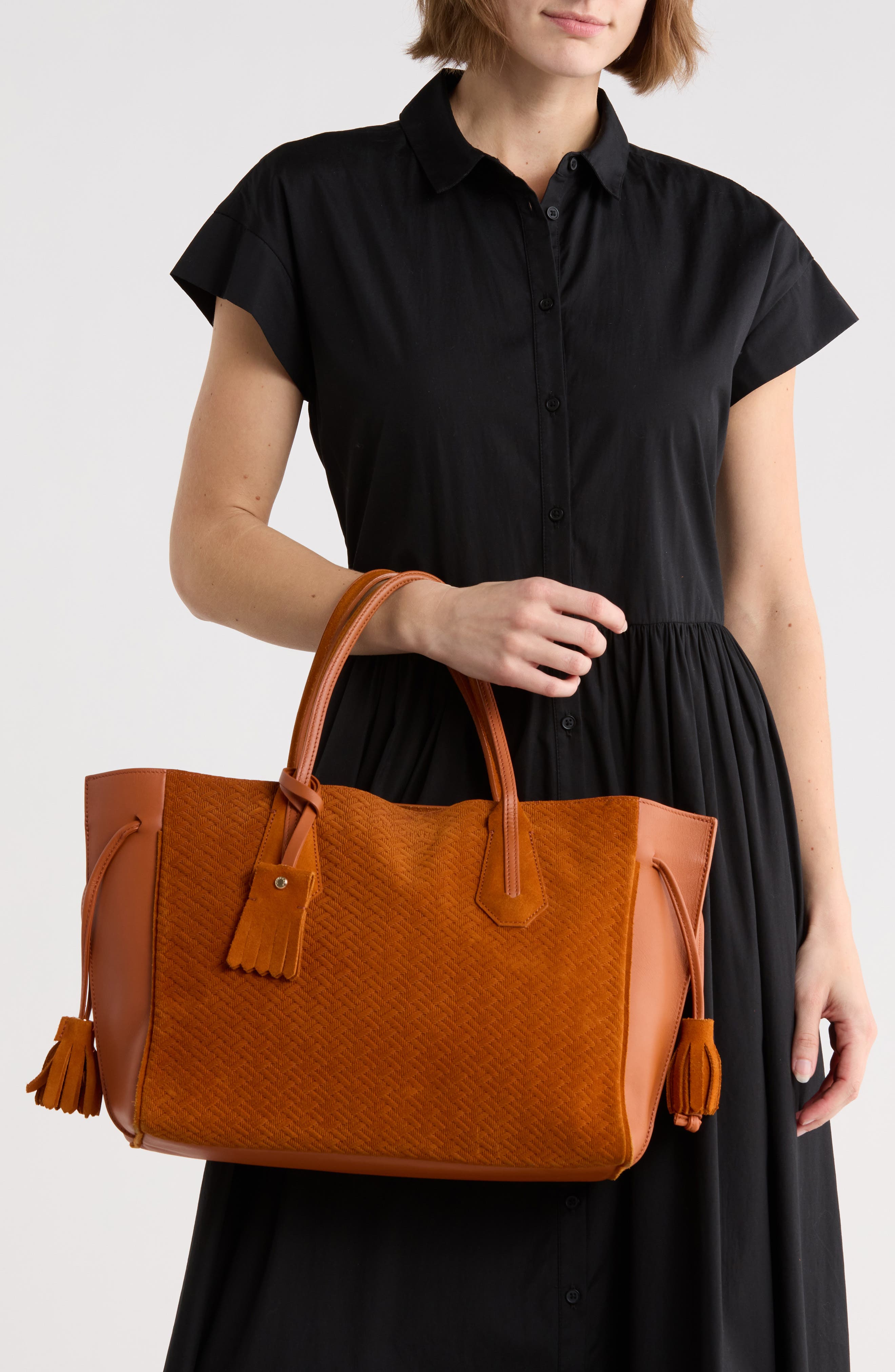 Longchamp Medium Leather Tote Bag, Alternate, color, Pumpkin