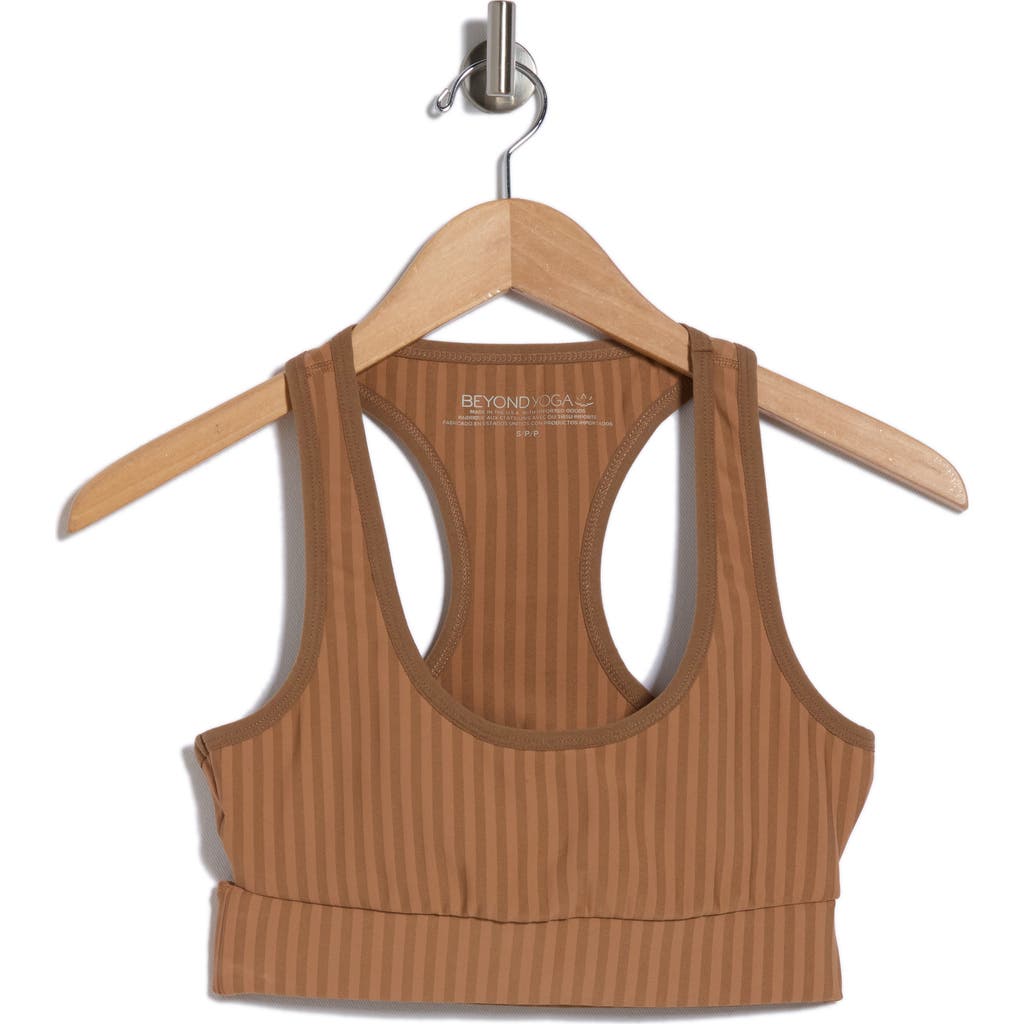 Beyond Yoga Work It Over Longline Sports Bra In Toffee