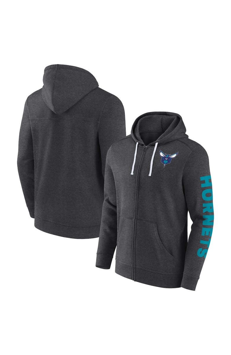 FANATICS Men's Fanatics Branded Heather Charcoal Charlotte Hornets Down and Distance Full-Zip Hoodie, Main, color, 
