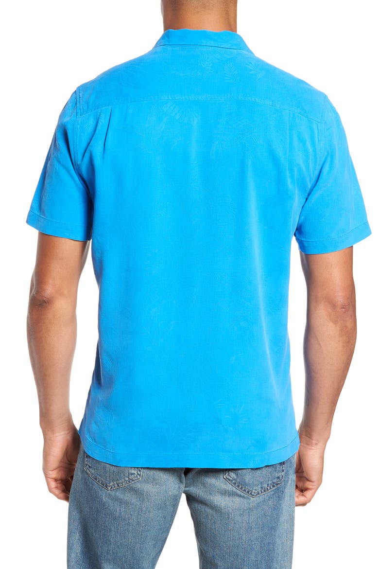 St Lucia Fronds Silk Camp Shirt, Alternate, color, SANTORINI BLUE