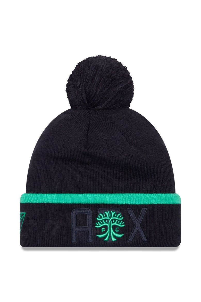 Men's New Era Black Austin FC Wordmark Kick Off Cuffed Knit Hat with Pom, Main, color, Black