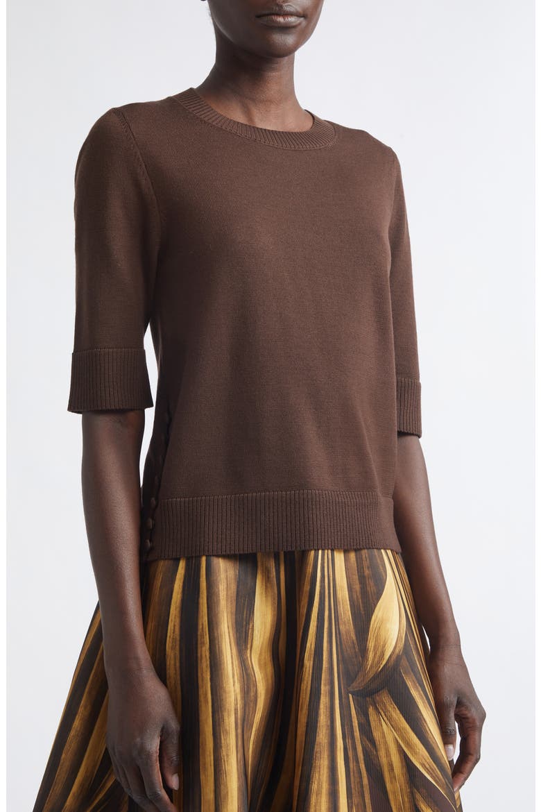 Button Slit Virgin Wool Sweater, Alternate, color, MAHOGANY BROWN