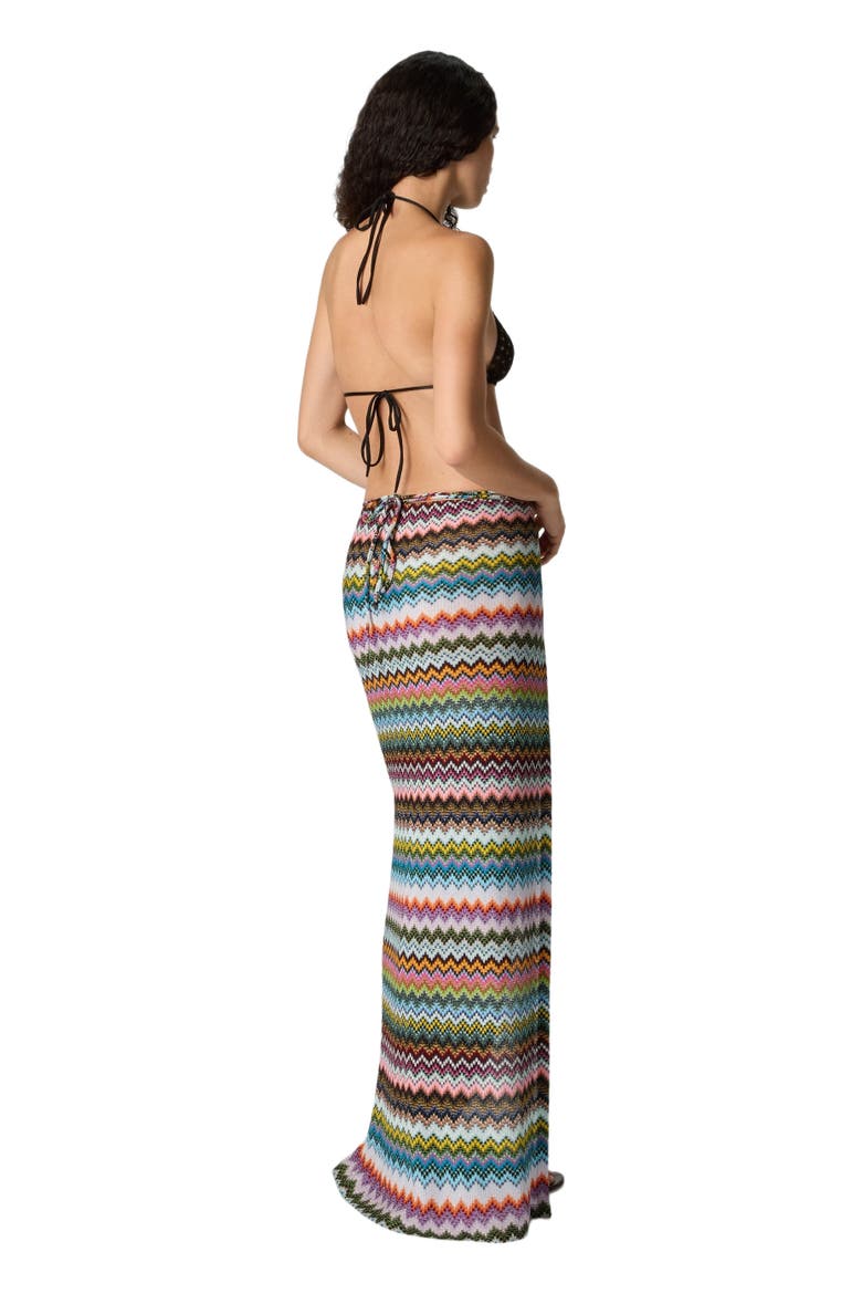 Long Pareo Skirt In Lamé Viscose With Pixel-effect Zigzag Pattern, Alternate, color, Black & Multicoloured