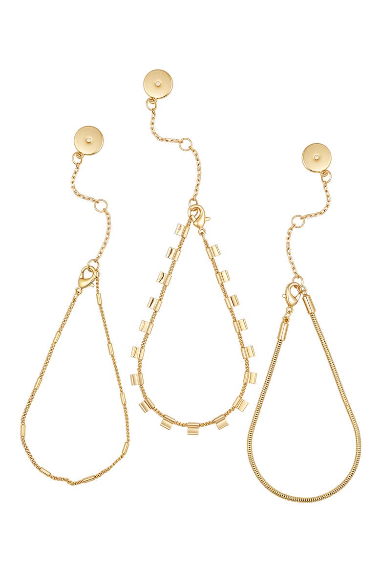 Set of 3 Chain Bracelets, Alternate, color, GOLD TONE