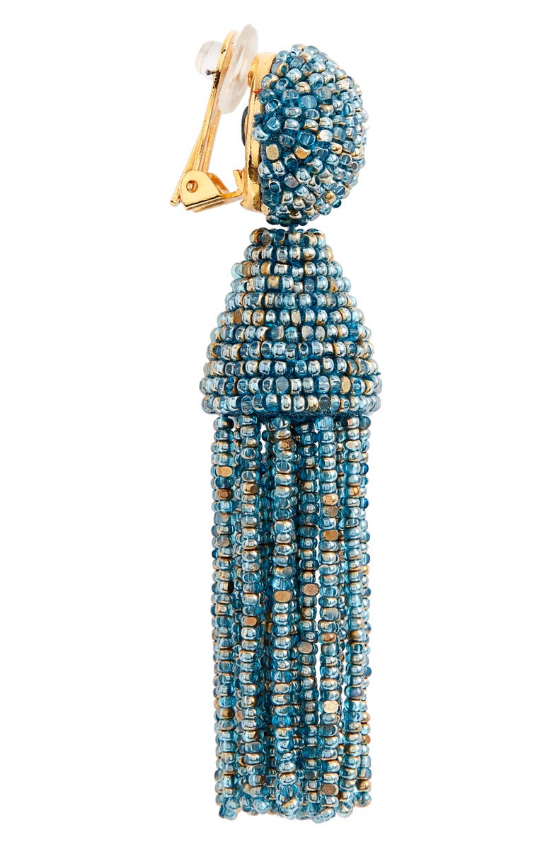 Oscar de la Renta Short Beaded Tassel Clip Earrings, Alternate, color,
