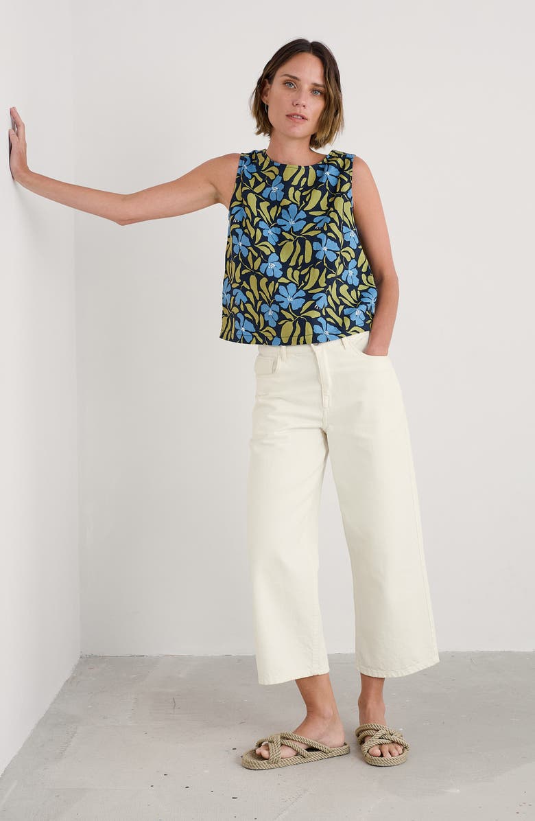 Seasalt Cornwall Colour Study Boxy Linen Tank, Alternate, color, Leafy Floral Maritime