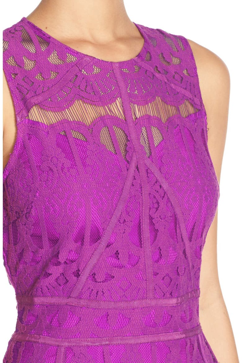 Illusion Yoke Lace Fit & Flare Dress, Alternate, color, PURPLE