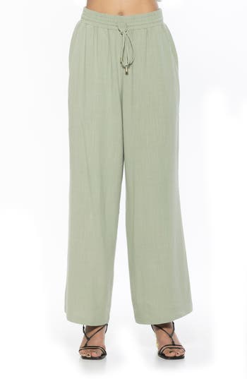 Alexia Admor Xila Linen-blend Wide Leg Pant In Sage