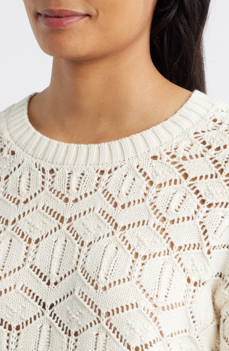 CITY BLUES Distressed Wash Openwork Sweater, Alternate, color, Sand