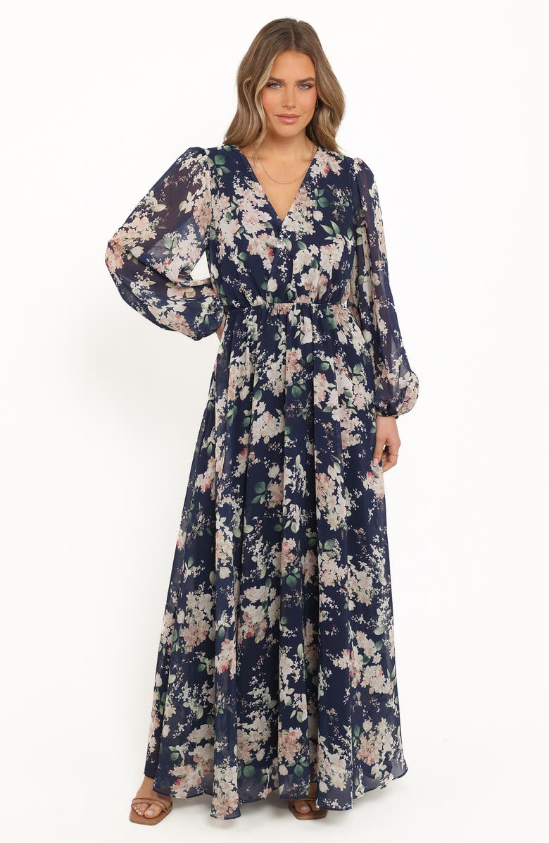 Petal & Pup Anisa Long Sleeve Floral Maxi Dress, Alternate, color, Navy Floral