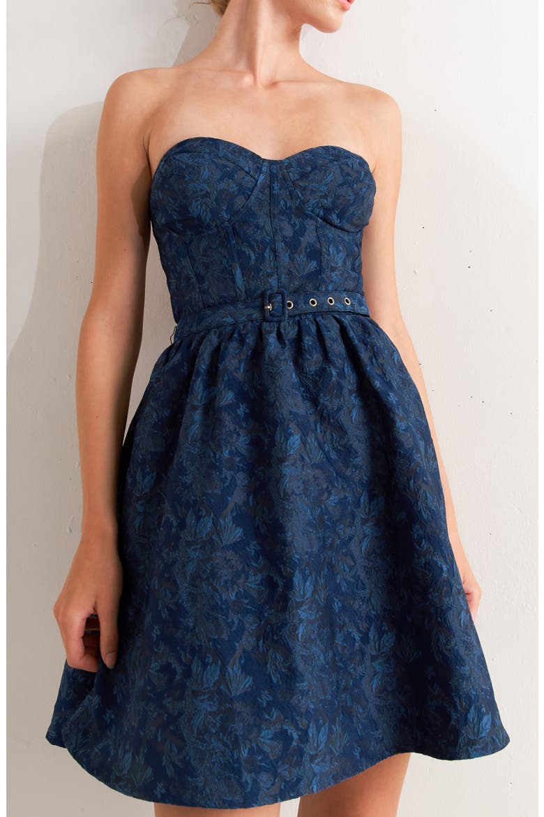 Floral Belted Jacquard Minidress, Alternate, color, NAVY MULTI