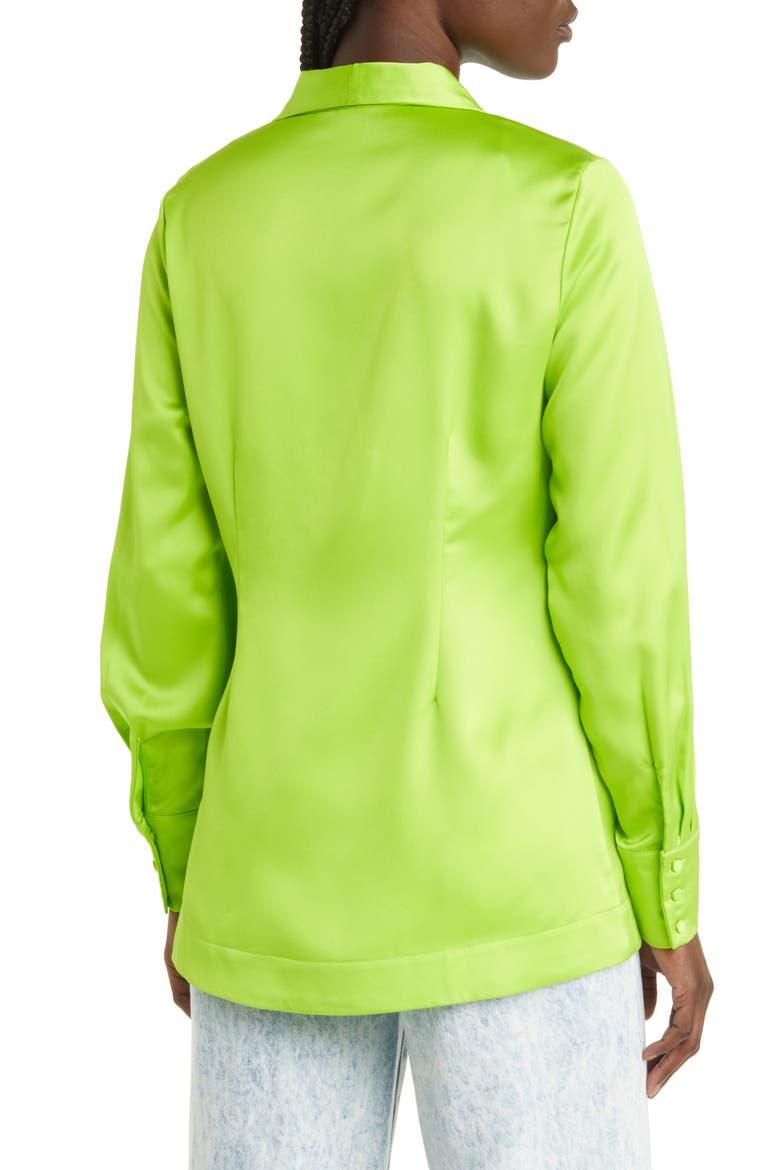 Naomi Satin Button-Up Shirt, Alternate, color, ACID LIME