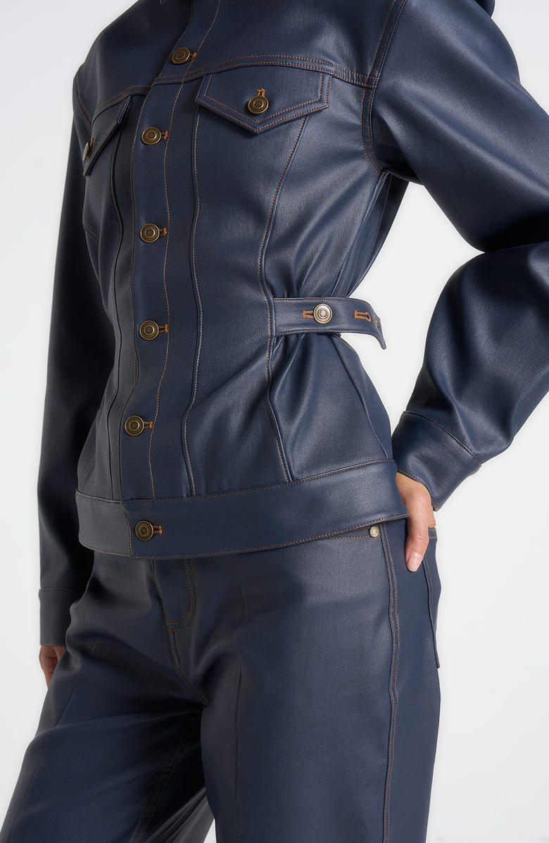 Manière De Voir Karla Wax Effect Cinch Waist Jacket, Alternate, color, Indigo