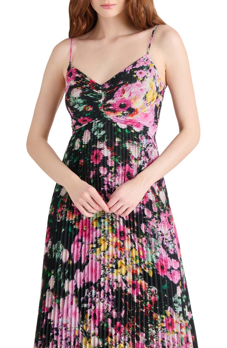 Steve Madden Ray Floral Pleated Midi Dress, Alternate, color, Black Multi