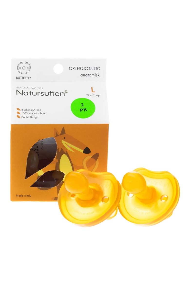 2-Pack Butterfly Pacifier, Alternate, color, NATURAL RUBBER BROWN