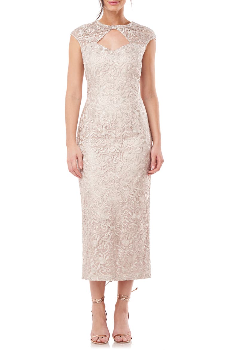 Daniela Bow Lace Cocktail Dress, Main, color, CHAMPAGNE