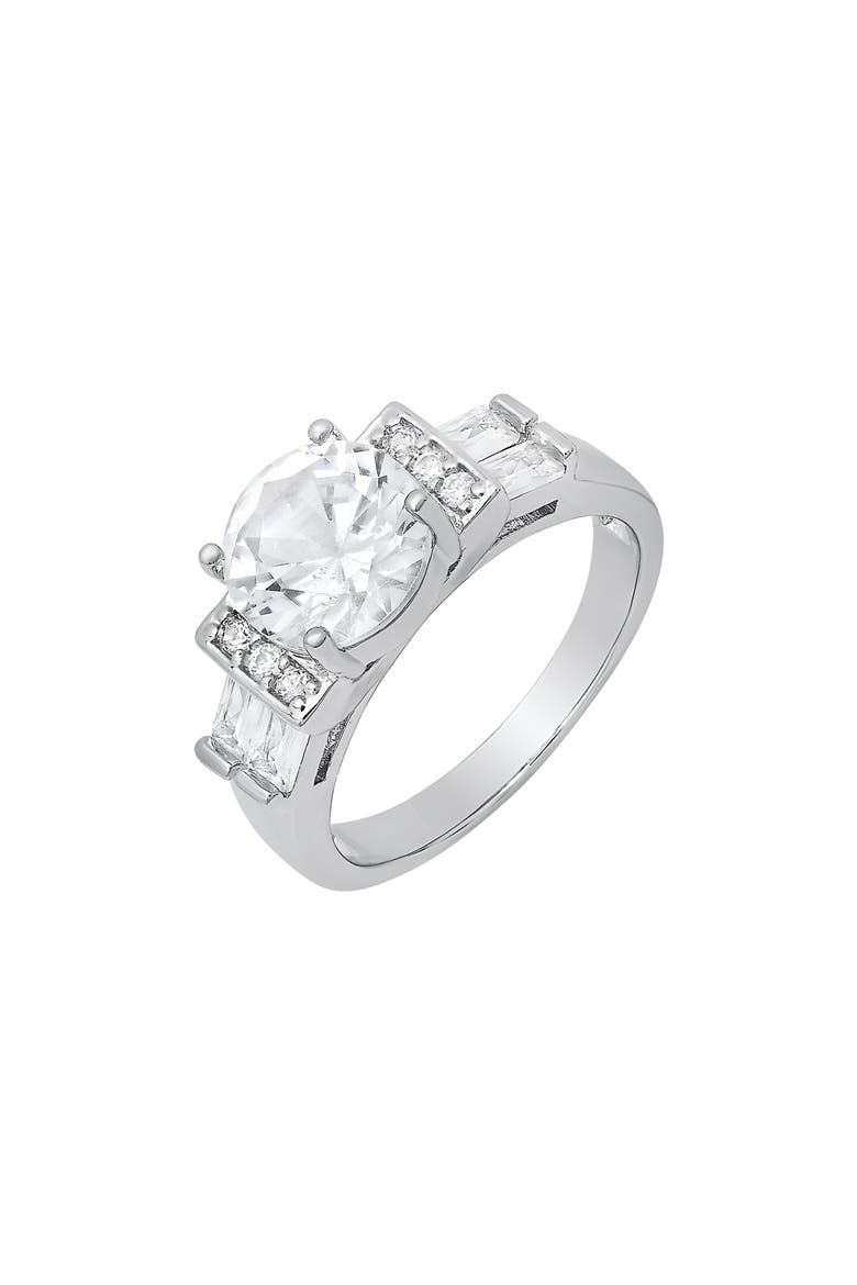 Round Cubic Zirconia Engagement Ring, Alternate, color, SILVER