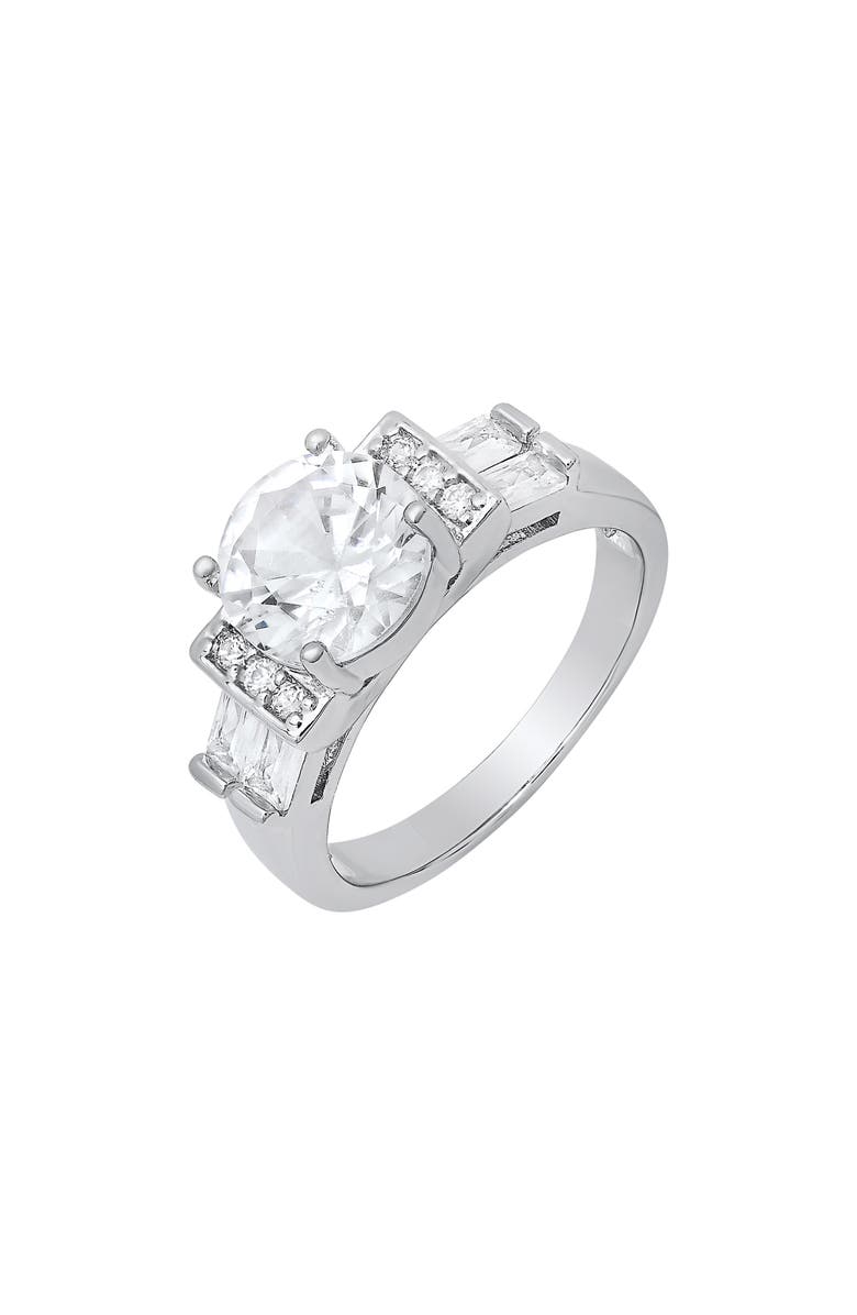 HMY JEWELRY Round Cubic Zirconia Engagement Ring, Alternate, color, Silver
