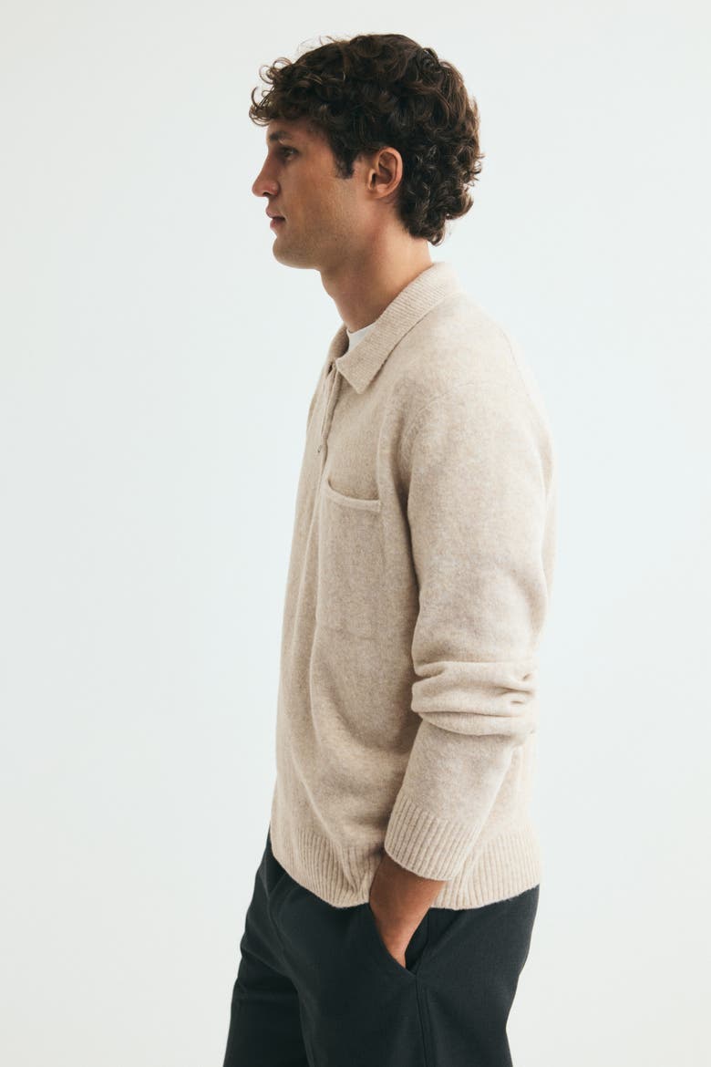 Regular-fit Knit Polo Shirt, Alternate, color, Light beige melange
