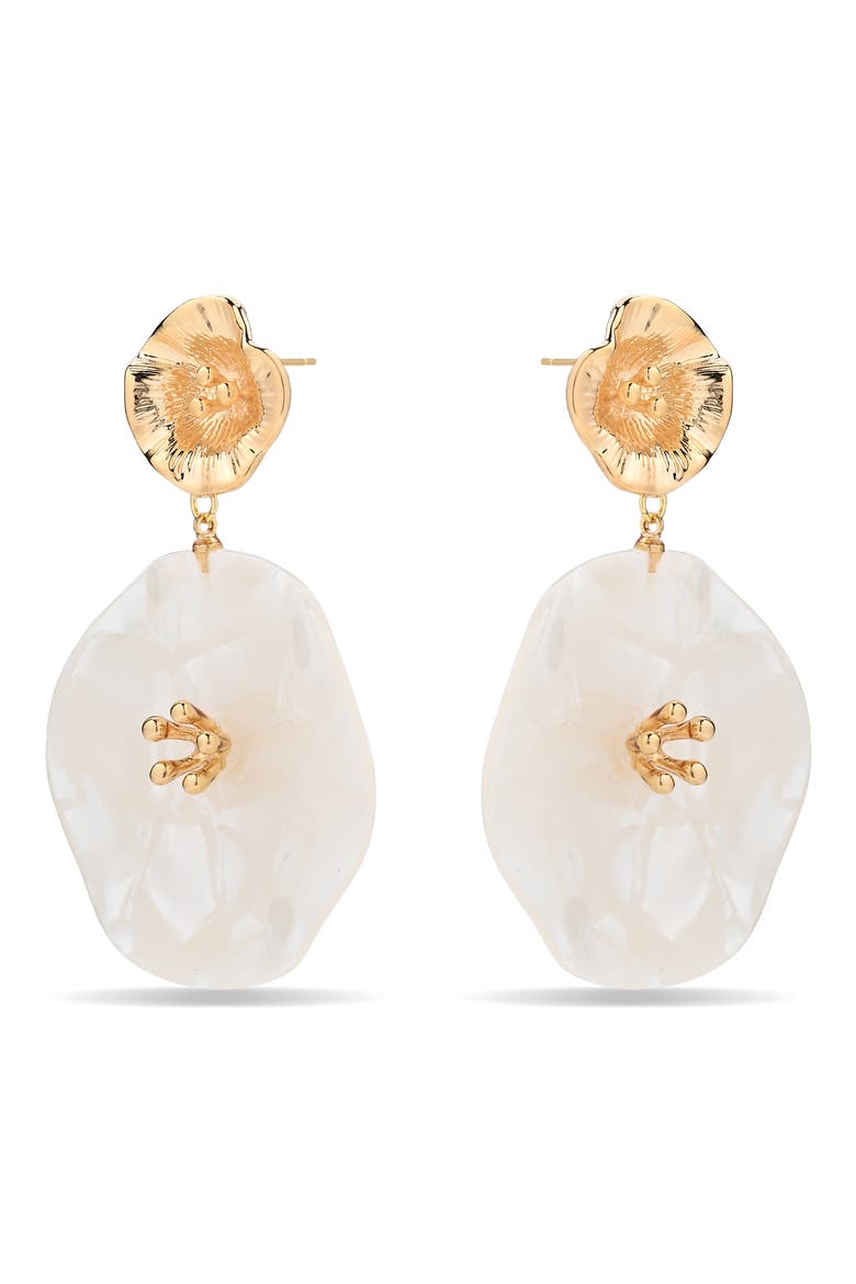 Elysia Flower Dangle Earrings, Alternate, color, WHITE