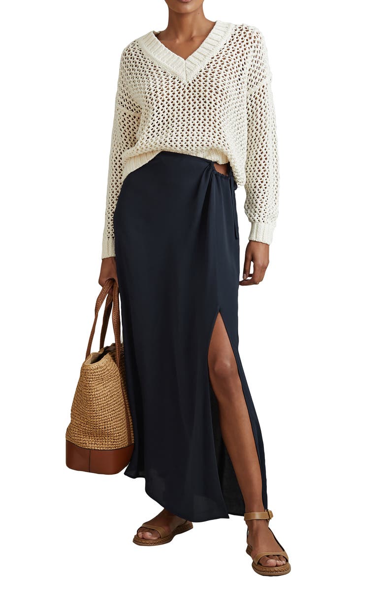 Reiss Esme Cutout Side Tie Midi Skirt, Alternate, color, Navy