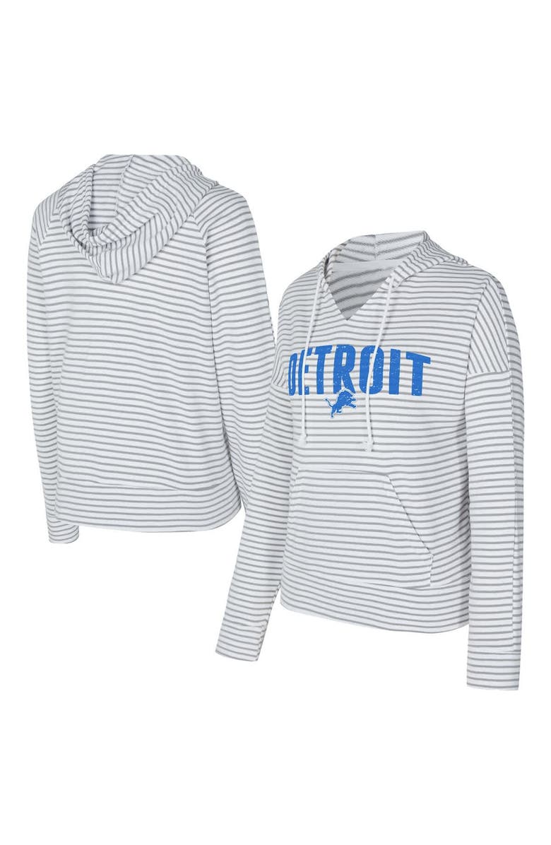 CONCEPTS SPORT Women's Concepts Sport White/Gray Detroit Lions Liftoff Striped V-Neck Hoodie, Main, color, White